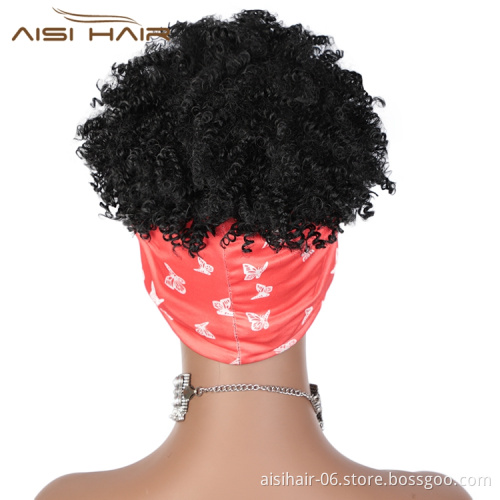 Aisi Hair Fluffy Drawstring Heat Resistant Rainbow Headband Kinky Curly Fringe Colorful Fibre Hair Cheap African Synthetic Wig